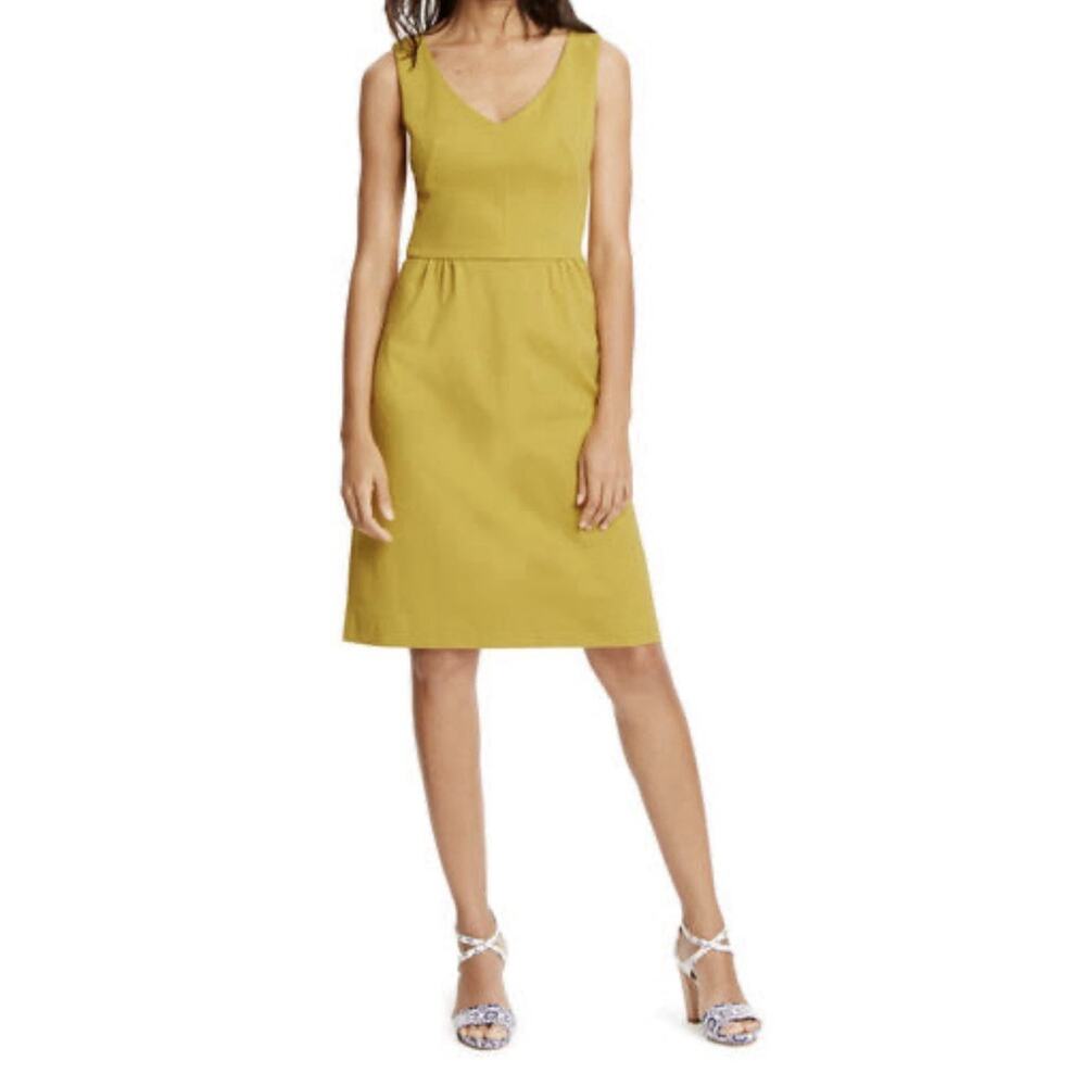 Boden Sarah Ponte Yellow Knit Dress Size 4 Pockets Sleeveless Designer Capsule